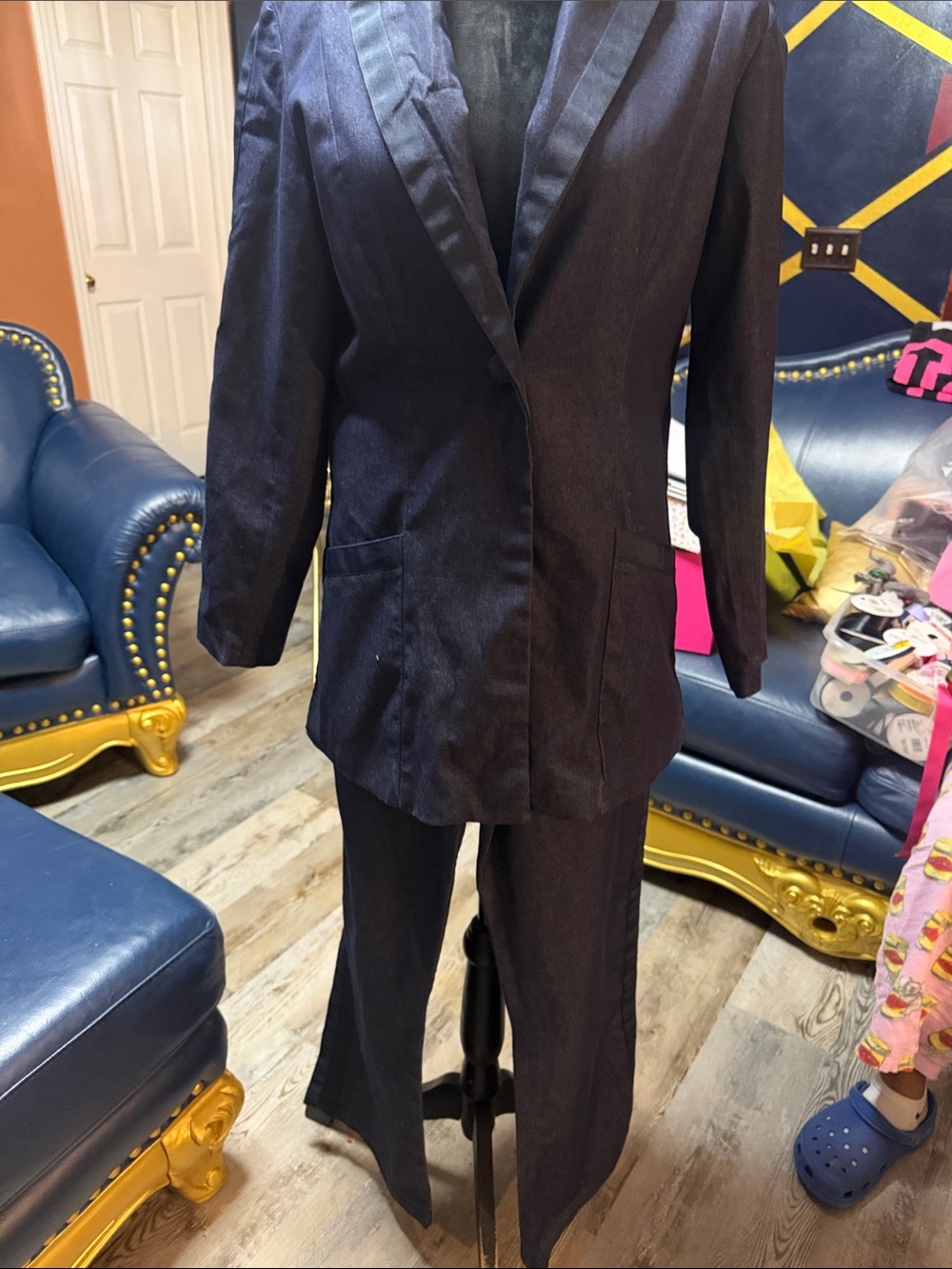 Suzanne Somers Women Navy Blue Two-Piece tuxedo like Suit Blazer & Pants